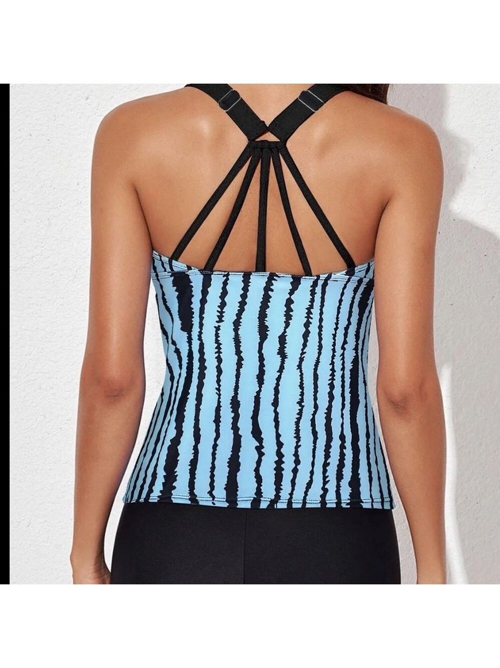 New Women's Blue and Black Striped Tankini Top ONLY Size XL #26068